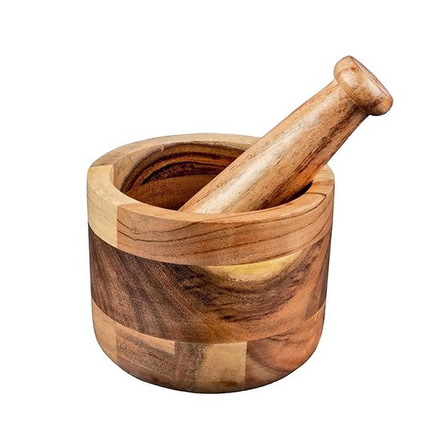 Samhita Handmade Acacia Wood Mortar And Pestle Perfect For Grinder for Herbs, Garlic, walnut Spices & Kitchen Essentials Usage