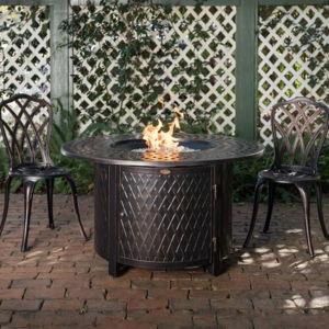 Fire Sense Verona 44-Inch 55,000 BTU Round Aluminum Propane Gas Fire Pit Table with Lid - Antique Bronze