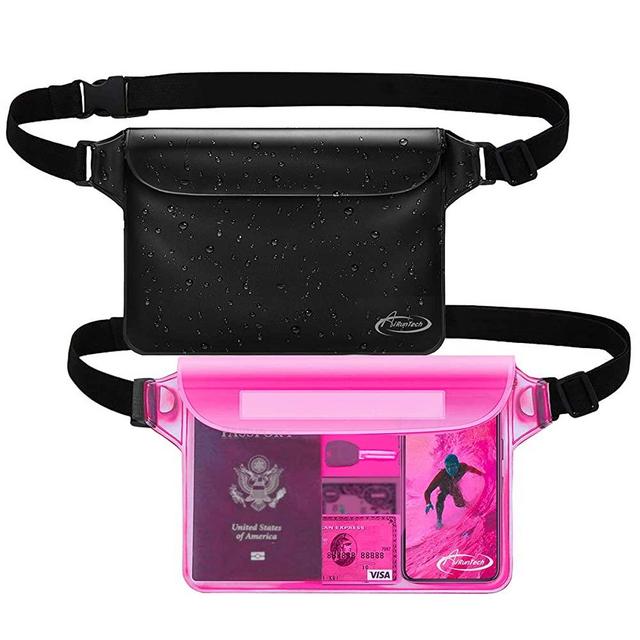 AiRunTech Waterproof Pouch with Waist Strap (2 Pack) | Beach Accessories Best Way to Keep Your Phone and Valuables Safe and Dry | Perfect for Boating Swimming Snorkeling Kayaking Beach Pool Water Park