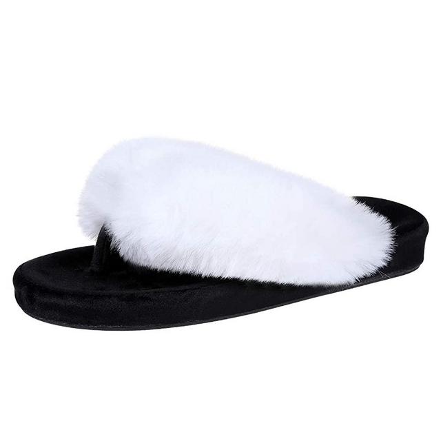 Memory Foam Flip Flop Slippers for Women Arch Support Faux Fur Orthopedic Thong Slippers
