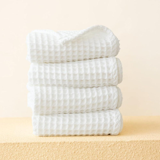 Viva Maison Premium Waffle Hand Towels Pack of 4 Extra Large 20x35 inch - 100% Turkish Cotton, Waffle Weave, Quick Dry, Lint Free, Super Absorbent, Thin Hand Bath Towel (White, Set of 4 Hand Towels)