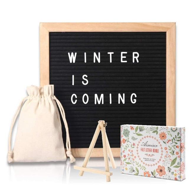 Changable Felt Letter Board with 580 Letters, Numbers & Symbols,10x10 Inches, Changeable Wooden Message Board Sign, Oak Wood Frame,Wall Mount, With Free Canvas Bag, By AIMIUR