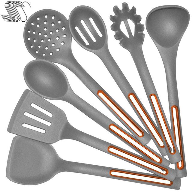 Silicone Cooking Spoon Kitchen Utensil Set - IELECMG Cooking Utensils Dishwasher Safe 500℉ Heat Resistant Large Spatulas Turner Spoons Soup Ladle Skimmer Kitchen Tools for Nonstick Cookware (Grey)