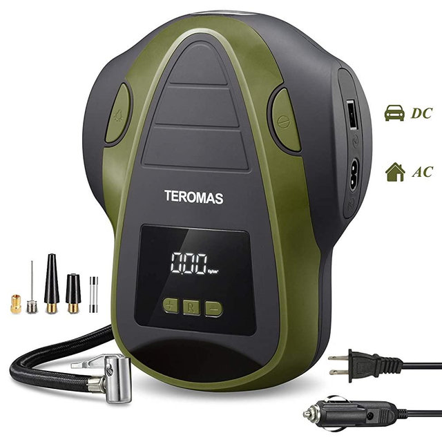 TEROMAS Tire Inflator Air Compressor, Portable DC/AC Air Pump for Car Tires 12V DC and Other Inflatables at Home 110V AC, Digital Electric Tire Pump with Pressure Gauge (Green)