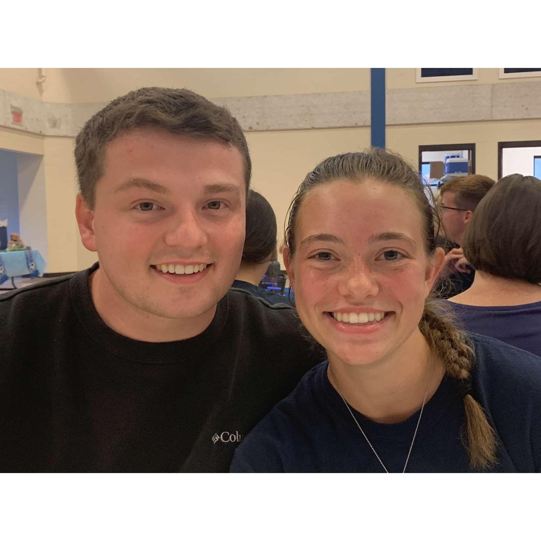 Becca's dad took this picture on her phone while she was getting food at a soccer meal. The photo bomb actually turned out pretty cute!