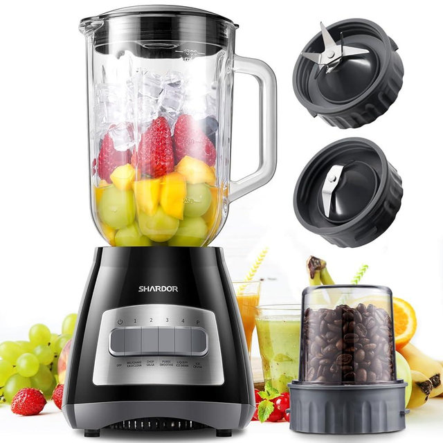 SHARDOR Blenders for Smoothies, 52 Oz Glass Jar Smoothie Blender, Countertop Blender & Grinder Combo, 9 Functions with 5 speeds for Shakes, Puree, Crush Ice, and Chop, Max 700W