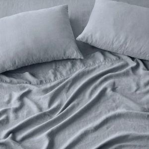 Stonewashed Organic Cotton Percale Sheet Set- French Blue Queen