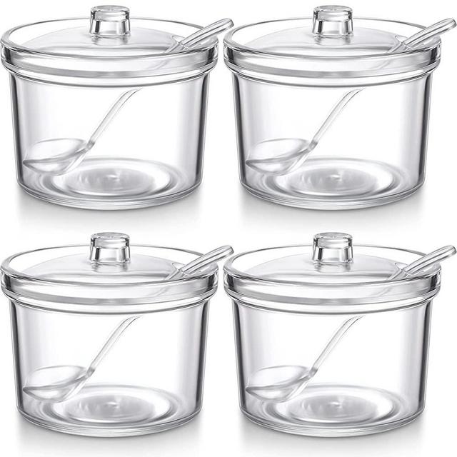 4 Pieces Sugar Bowl Clear Acrylic Sugar Bowl with Lid Salt Spoon Storage Sugar Jar with Lid for Sugar, Salt, Tea, Spices, Herbs, Condiments