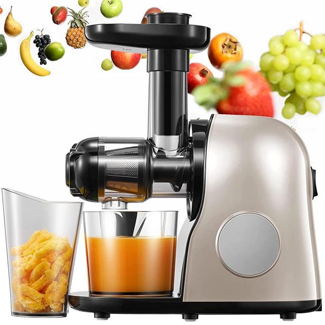 Juicer Machines Easy to Clean, Slow Masticating Juicer Extractor with Quiet Motor & Reverse Function, BPA-Free, Cold Press Juicer with Brush, Juice Recipes for Vegetables and Fruits (Ivory White)