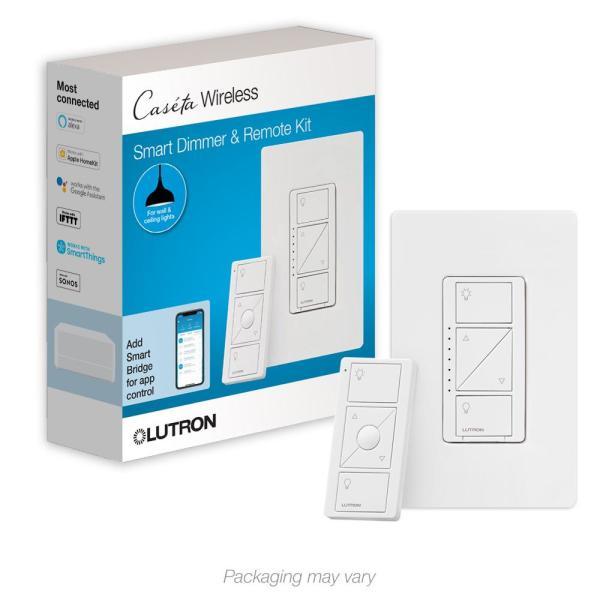 Caseta Wireless Smart Home Lighting Dimmer Switch and Remote Kit for Wall and Ceiling Lights, White