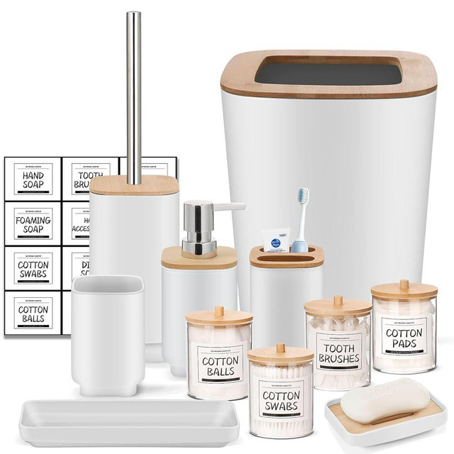 IMAVO Bathroom Accessories Set,White Bathroom Set,11 Pieces Bathroom Accessory Set,Trash Can for Bathroom Accessories Décor and Housewarming Gifts