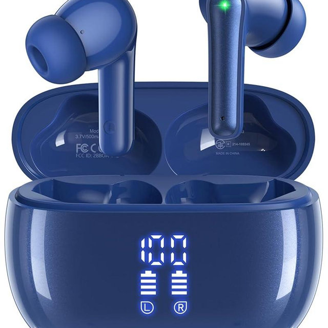 Wireless Earbuds, Bluetooth Ear Buds Headphones, 40H Long Playtime, Stereo Deep Bass, LED Power Display, IPX7, Lightweight in Ear Earphone with Mic for iPhone Android Phone