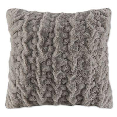 Madison Park Ruched Fur 25-Inch Square Decorative Pillow in Grey