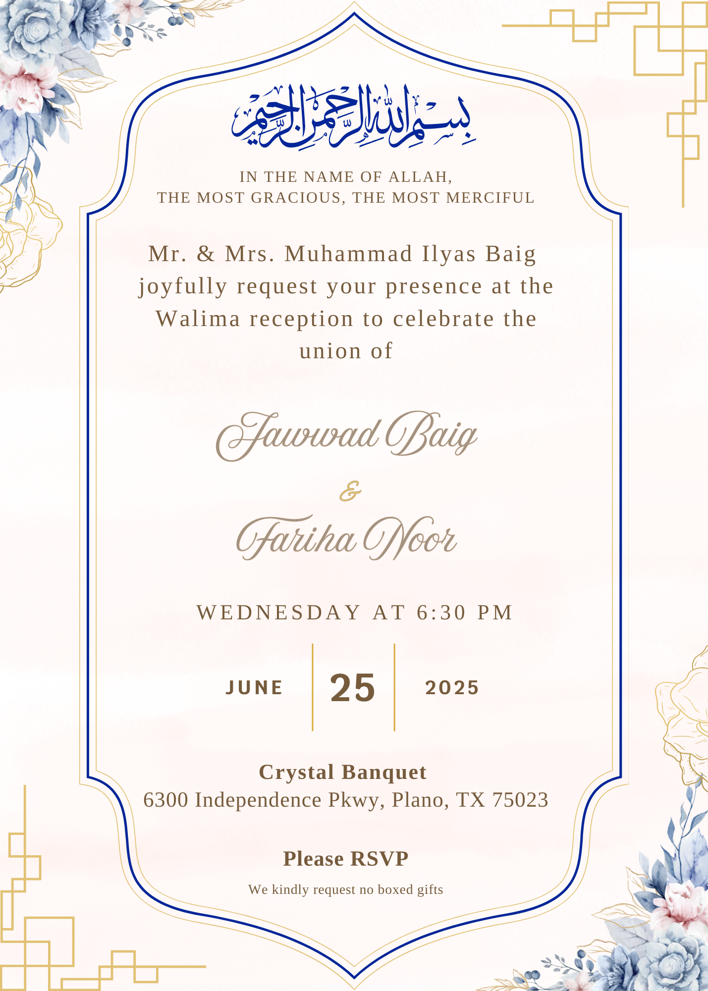The Wedding Website of Fariha Noor and Jawwad Baig