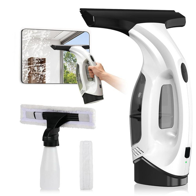 ZRHI Window Vacuum Squeegee Cordless, 2000Pa Electric Window Cleaner Tool with 2200mAh & 150ml Water Collection Tank, Cleaning Kit Shower Squeegee for Glass Doors, Tiles, Mirrors, Car (White)