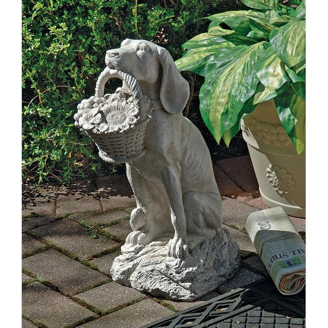 Design Toscano Man's Best Friend Dog with Basket Outdoor Garden Statue, 8 Inches Wide, 12 Inches Deep, 19 Inches High, Handcast Polyresin, Antique Stone Finish