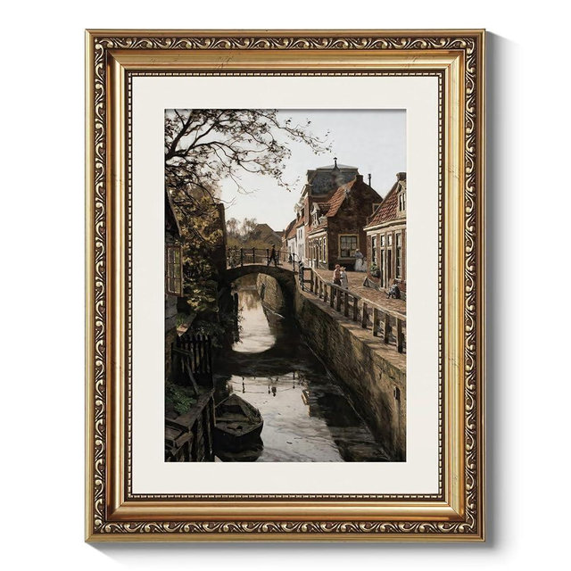 ARPEOTCY Vintage Gold Framed Country Wall Art, Bedroom Living Room Dutch Town Streets Picture Wall Decor, Canvas Prints, Antique Picture Frame Rustic Paintings Home Farmhouse Decor, 11x14 Inch