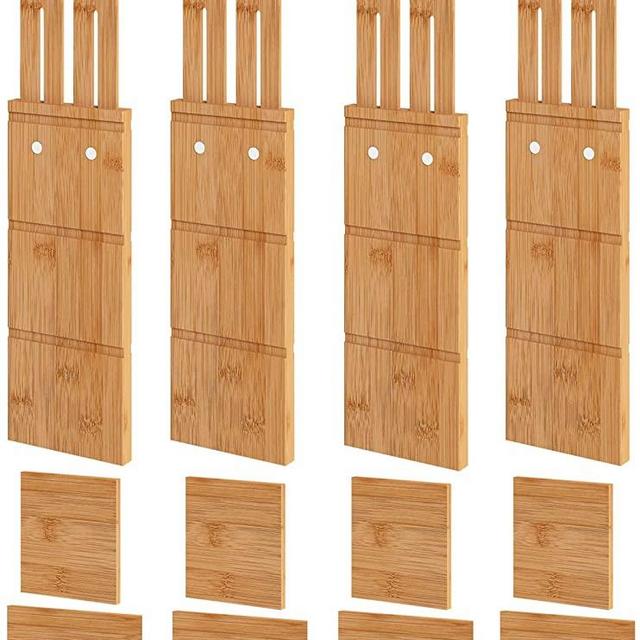 Vriccc 4.4" High Drawer Dividers with Inserts, Bamboo Drawer Dividers for Clothes, Expandable from 12-17.5", Adjustable drawer organizer for Bedroom, Kitchen & Office, 4 Dividers with 8 Insert.