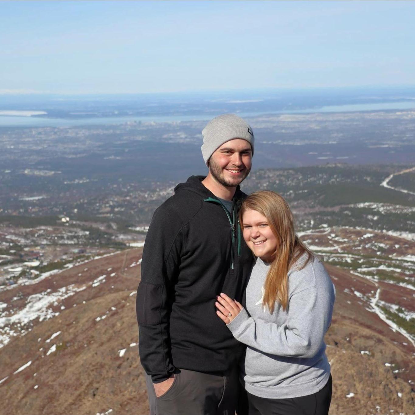 On Flattop Mountain in Alaska, when Logan proposed!