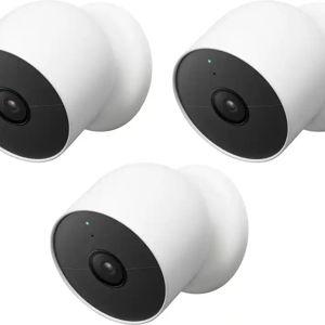 Google - Nest Cam 3 Pack Indoor/Outdoor Wire Free Security Cameras - Snow