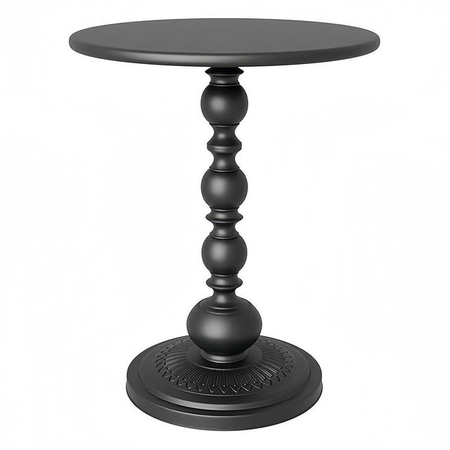Funecy Metal Small End Table,Vintage Matte Black Round Side Table Nightstand for Bedside or Sofa,Small Accent Pedestal Table for Living Room Corners Bedroom Patio and bar (Matte Black)