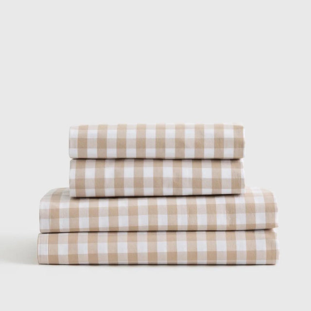 Classic Organic Percale Gingham QUEEN Sheet Set