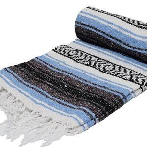 Open Road Goods Light Blue Mexican Blanket - Authentic Serape Falsa Blanket - Handmade