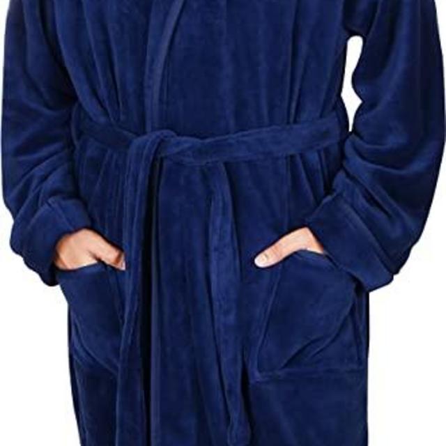 NY Threads Luxurious Men's Shawl Collar Fleece Bathrobe Spa Robe