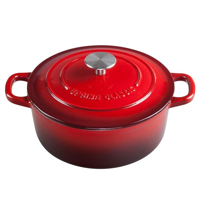 EDGING CASTING Enameled Cast Iron Dutch Oven, 5.5 Quart, Round Dutch Ovens Pot with Dual Handle for Bread Baking, Dutch Ovens with Lid, Bread Oven, Red