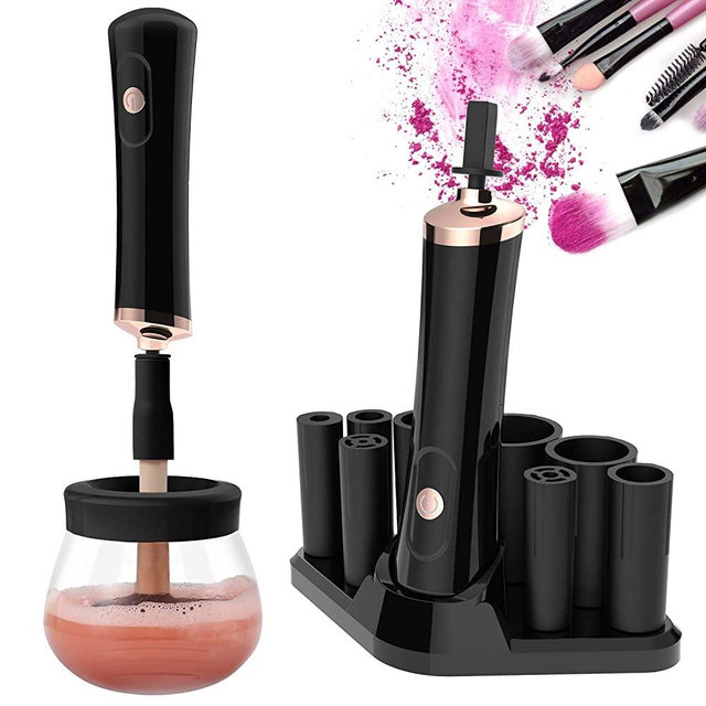 Senbowe Upgraded Makeup Brush Cleaner and Dryer Machine, Electric Cosmetic Automatic Brush Spinner with 8 Size Rubber Collars, Wash and Dry in Seconds, Deep Cosmetic Brush Spinner