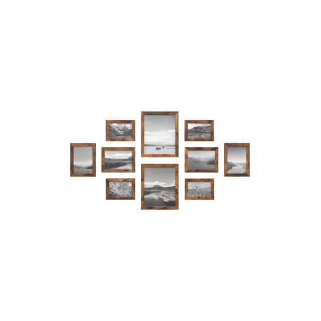 Picture Frames, Collage Picture Frames Set of 10, Two 8x10, Four 5x7, Four 4x6, Photo Frame for Wall Gallery Decor, Table Display, Glass, Rustic Brown