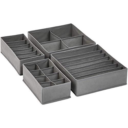 AmazonBasics Grey Dresser Drawer Storage Organizer for Undergarments, Set of 4