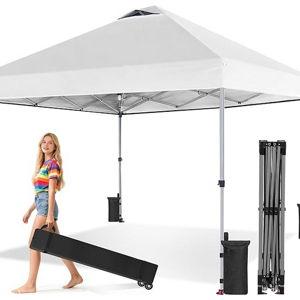 OLIXIS 10x10ft Pop Up Canopy Tent, Heavy Duty 1-Person One Push Setup, Portable Outdoor Shelter for Beach, Events, Camping Includes Rolling Carry Bag, White