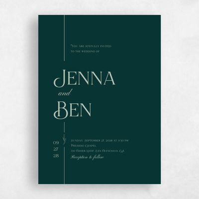 Dark Emerald, Green Wedding Invitation - Hartington Portrait