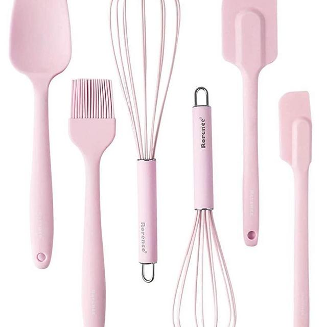 Rorence Silicone Whisk Spatula Spoonula & Brush Set of 6 - pink