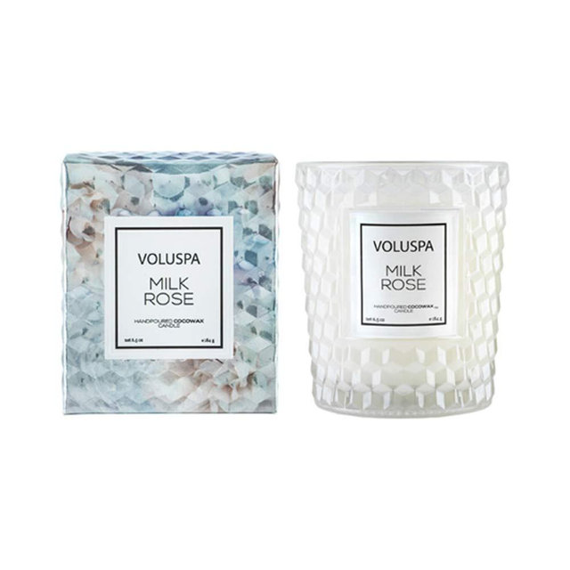 Voluspa Milk Rose Classic Textured Glass Candle, 6.5 Ounces