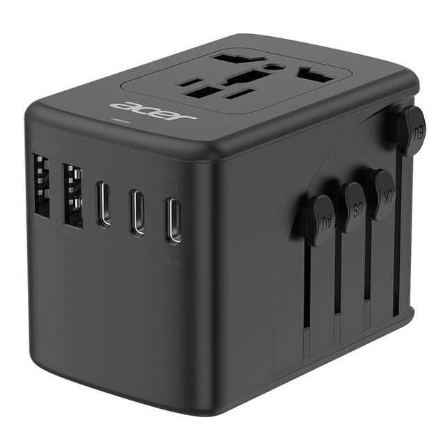 Acer Universal Travel Plug Adapter - International Power Adapter with 5 USB Ports (3 USB C) 5.8A, Worldwide Outlet Charger for USA to European UK France Germany Spain, Type C/E/F/G/I/L/A, Black