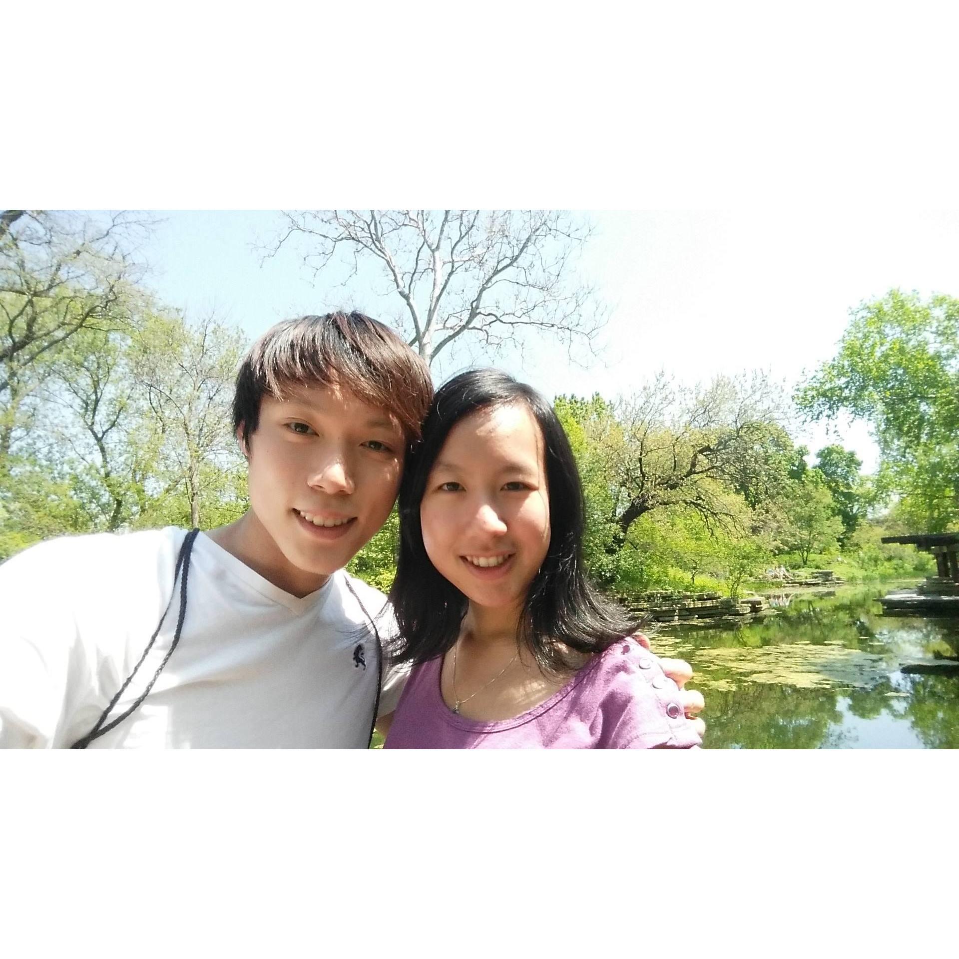 The oldest photo of us we could find. We were having a picnic at Lincoln Park Zoo in Spring of 2016, 6 months after we started dating.