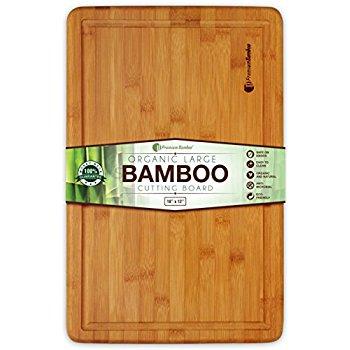 Amazon - EXTRA LARGE Organic Bamboo Cutting Board with Juice Groove - Best Kitchen Chopping Board for Meat (Butcher Block) Cheese and Vegetables | Anti Microbial Heavy Duty Serving Tray w/ Handles - 18 x 12
