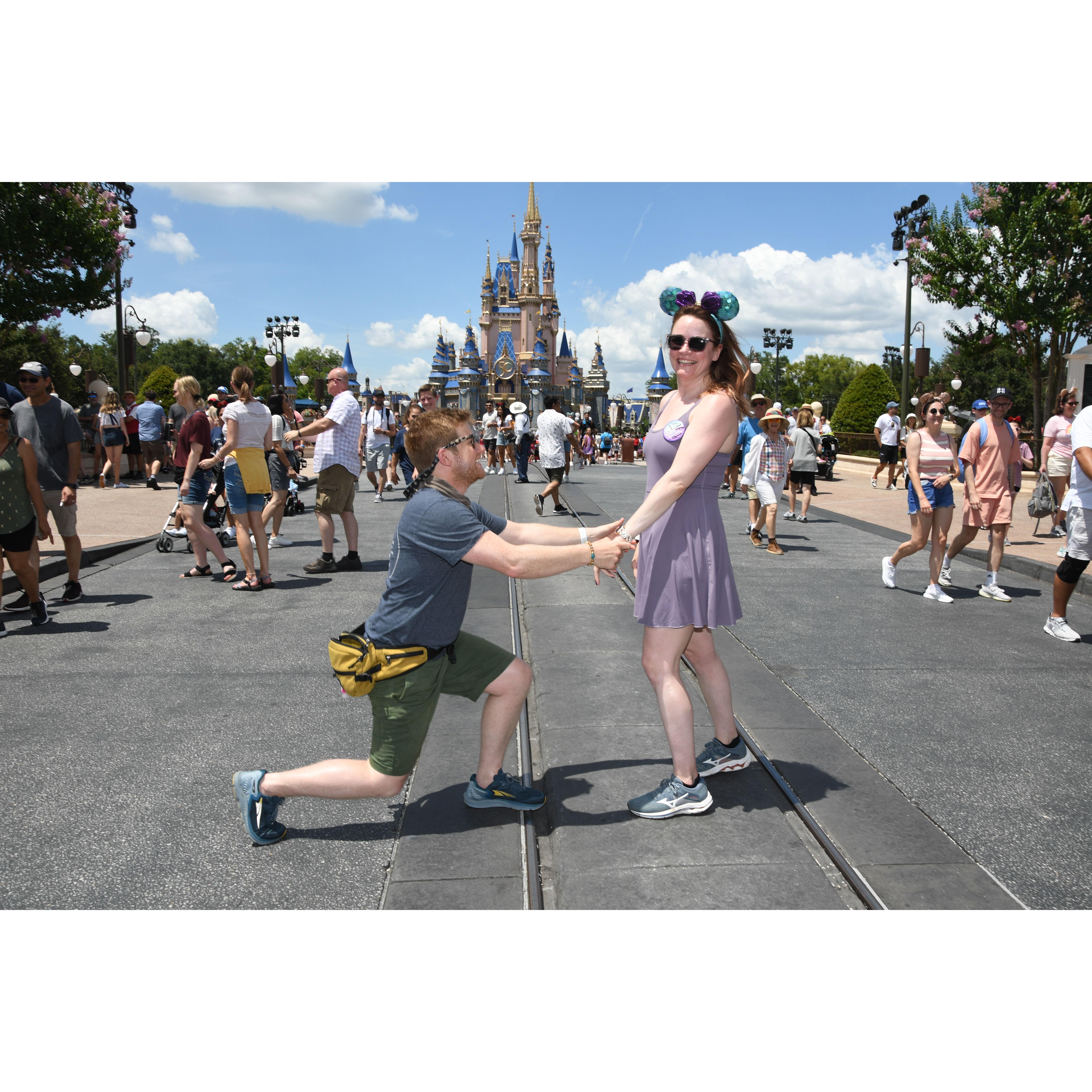 We got re-engaged in front of the Disney castle. The camera crew were amazing and when they saw that we were freshly engaged they "forced" us to recreate the moment.