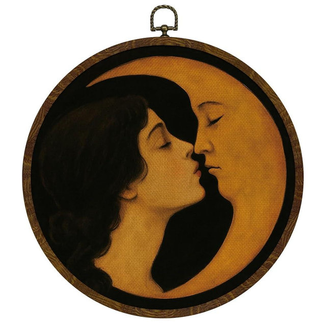 KLYTINK Romantic Moon and Young Girl Round Wall Art,Vintage-Inspired Celestial Canvas Print, Surreal Moon and Woman Hanging Decor for Bedroom, Gallery Wall, or Dreamy Space 10''x10''