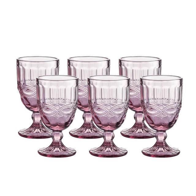 Colored Glass Goblet Vintage - Pressed Pattern Wine Glass Wedding Goblet - 8.5 Ounce (Pink)