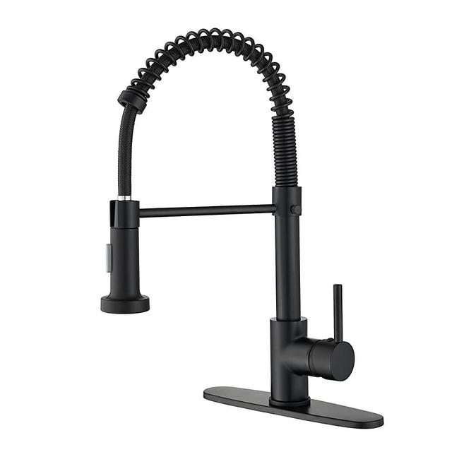 BASDEHEN Kitchen Faucets with Pull Down Sprayer, Black Spring Commercial Kitchen Sink Faucet Solid Brass with 10 Inch Mounting Table 1 Hole Or 3 Hole Compatible