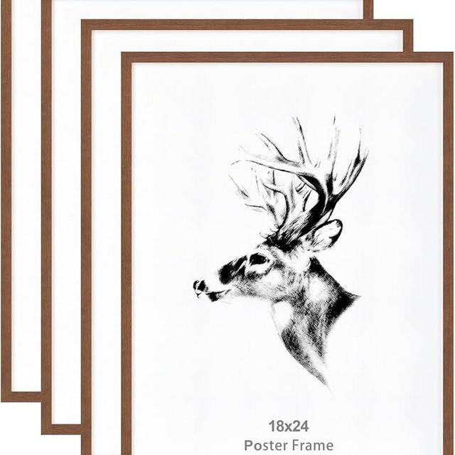 Yaetm 18x24 Picture Frames Set of 4, Walnut Brown, Solid Wood Frame 18 x 24 Frame for Gallery Wall, Photos, Posters & Art Prints, Wall Mount (4 pack, Walnut)