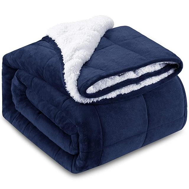HBlife Sherpa Fleece Weighted Blanket for Adults, Oeko-Tex Certified 15 lbs Thick Fuzzy Bed Blanket, Heavy Reversible Soft Fleece Blanket with Premium Glass Beads 60" x 80", Navy Blue