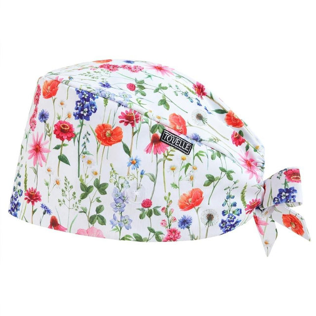 Floral Double-Sided Printed Scrub Caps for Women with Buttons, Adjustable Helps Reduce Static Buildup Medical Hats, Cute and Breathable Surgical Caps with Sweatband for Long Hours