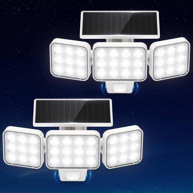 WdtPro Solar Lights Outdoor Motion Sensor, 3500LM Bright Solar Flood Lights Outdoor, Adjustable & Upgrade Glass Panel, Wireless LED Solar Powered Security Spot Lights Waterproof for Yard-2Pack, White