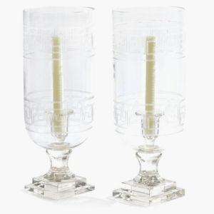 Pair of 15" Greek Key Hurricanes, Clear