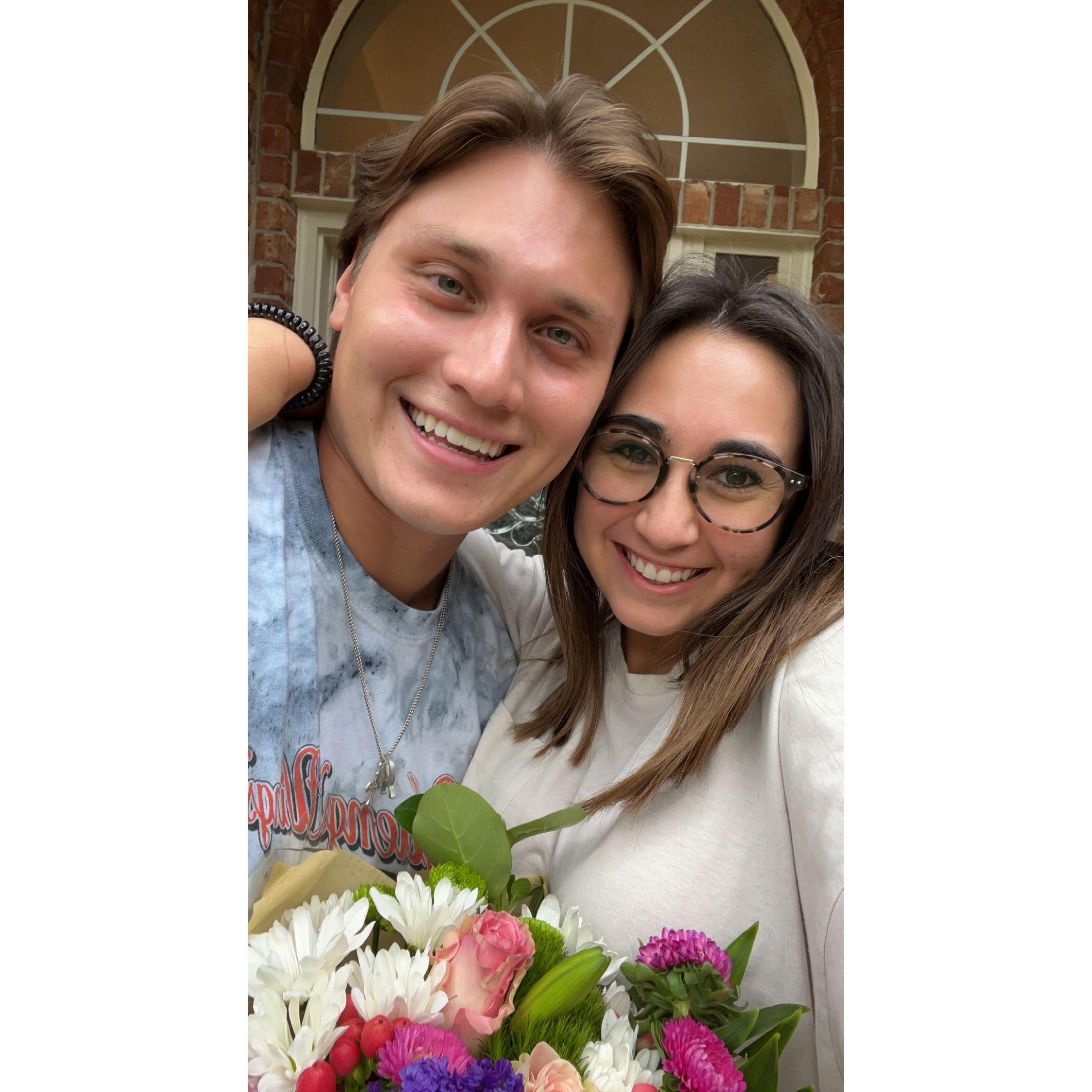 August 2022: Our last selfie before starting our long-distance semester, Jonathan decided to have one more football season at TAMU while Kambri began law school!