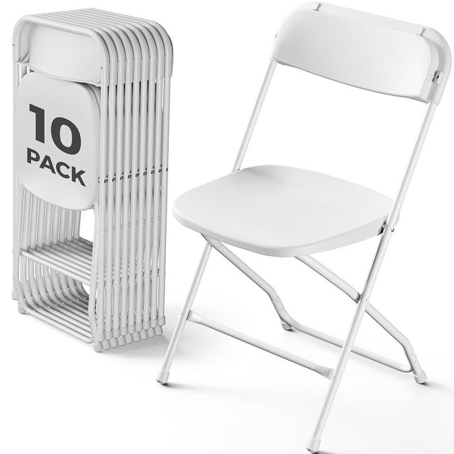 MAKE CHANGES Plastic Folding Chair 10 Pack, White Foldable Chairs with 350 lbs Capacity, Indoor Outdoor Heavy Duty Metal Folding Chairs, Portable Chairs for Home, Office, Party, Wedding,Patio